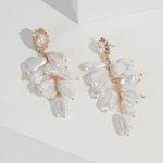 Gold Multi Pearl Petal Detail Drop Earrings