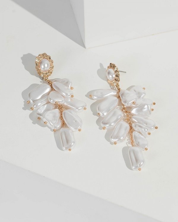 imgi_2_2cfcc38396fc2983ce3e128f06edb28a.jpg Gold Multi Pearl Petal Detail Drop Earrings - Image 1