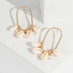 Gold Shell And Pearl Drop Detail Earrings