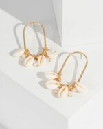 Gold Shell And Pearl Drop Detail Earrings