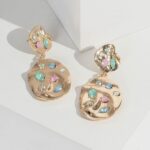 Gold Textured Metal Crystal Drop Earrings