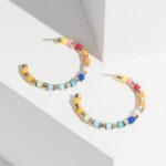 Multi Colour Bead And Metal Hoop Earrings