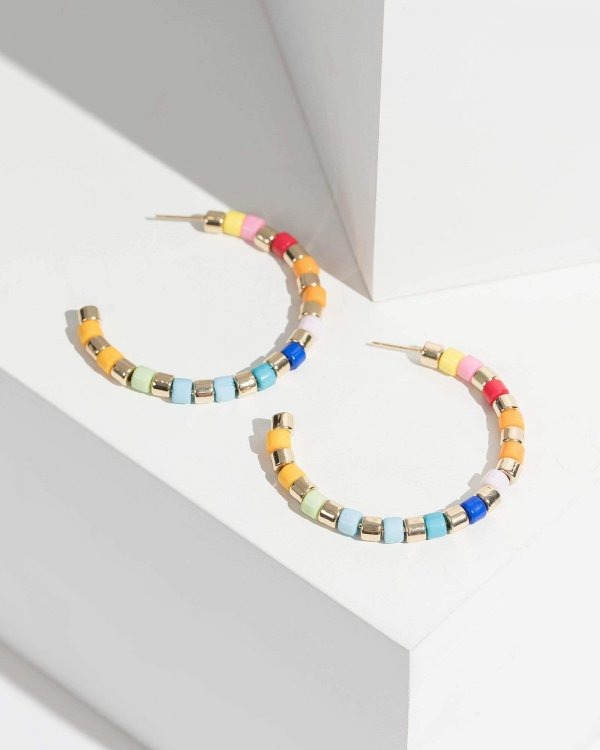 imgi_2_4bc5930c9f70bd8a844b4d764864644f.jpg Multi Colour Bead And Metal Hoop Earrings - Image 1