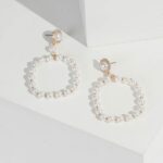Gold Pearl Square Detail Drop Earrings