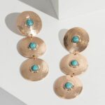 Gold Textured Disc Drop Earrings