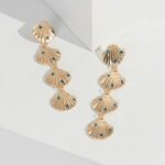 Gold Multi Layer Crystal Seashell Earrings