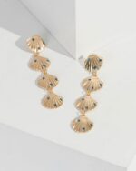 Gold Multi Layer Crystal Seashell Earrings