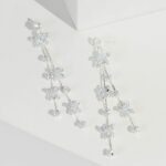 Silver Thin Row Crystal Detail Drop Earrings