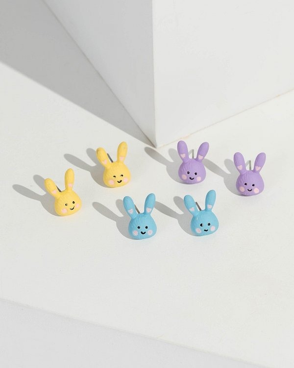imgi_2_ad1821d0b9ae7aa5952020170f1454ff.jpg Multi Colour Multi Pack Bunny Face Stud Earrings - Image 1