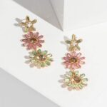 Gold Multi Crystal Daisy Drop Earrings