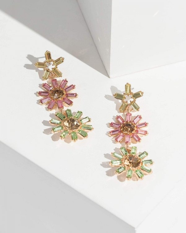 imgi_2_c89b4553b43b2bdd94712b4d597da835.jpg Gold Multi Crystal Daisy Drop Earrings - Image 1