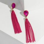 Pink Crystal Chain Tassel Drop Earrings